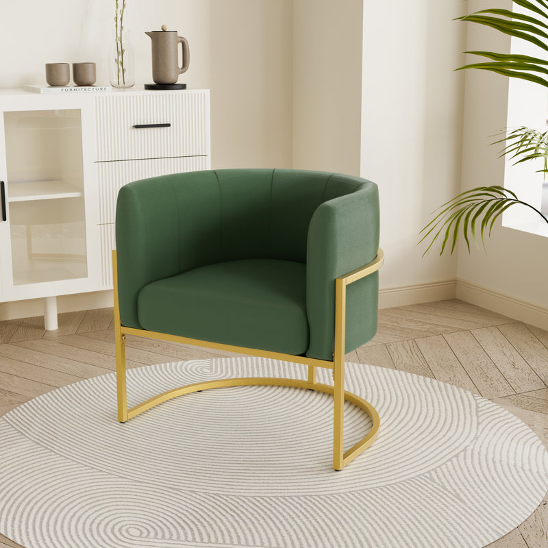 Fauteuil d'appoint rembourré Lanre, Tissu vert / or