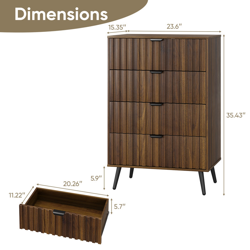 Fluted 3 Drawer Dresser,Modern Storage Cabinet,Wood Chest Of Drawers for Bedroom & Living Room