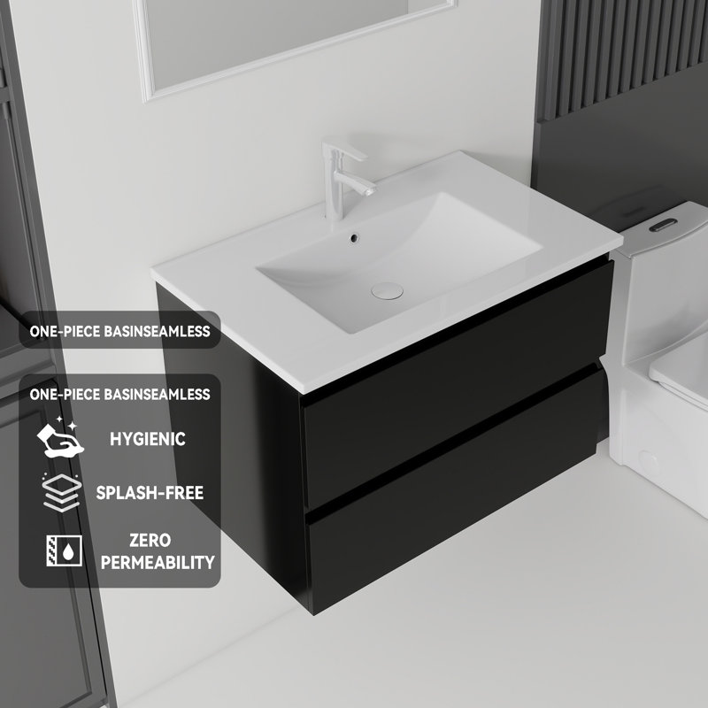 Meuble-lavabo flottant avec lavabo, Black, 24" W
