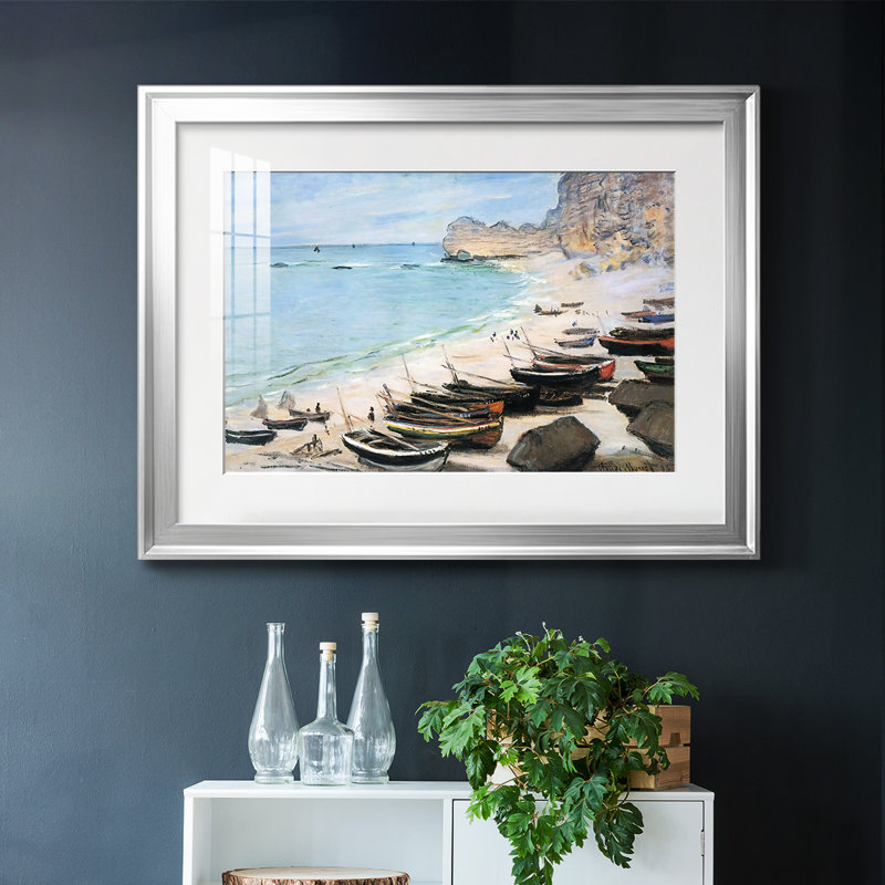 Bateaux sur la plage à Etretat, 1883, reproduction d'art encadrée, Argent, H 27 po x l 39 po x P 1,5 po