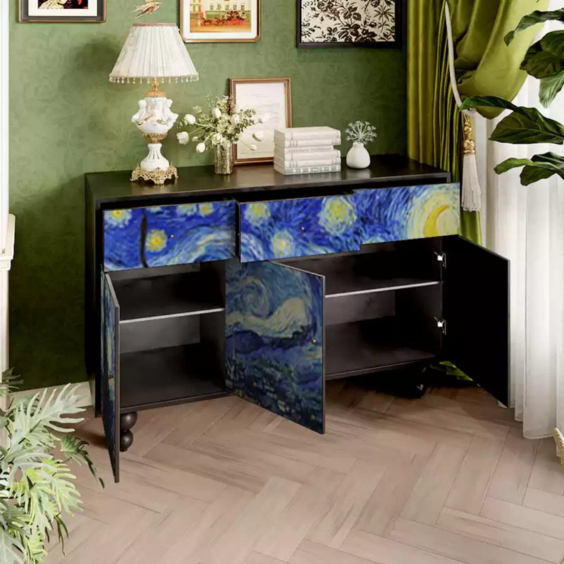 Buffet peint Painted, Noir / Bleu