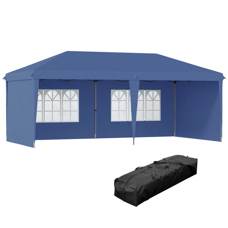 Outsunny 10' X 20' Pop Up Canopy Tent With 4 Sidewalls, 108" H x 231" W x 117" D, Blue