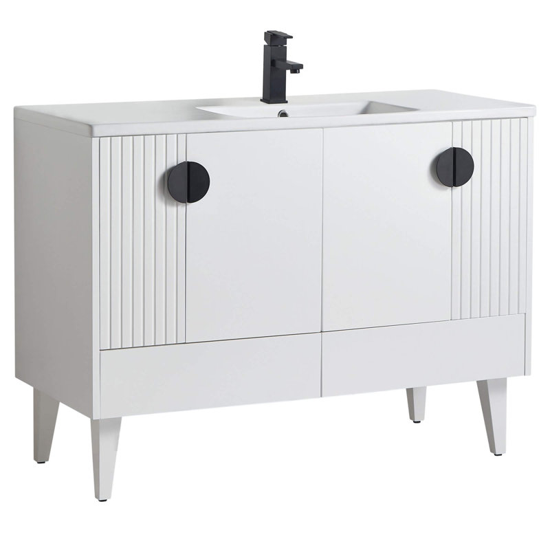 Ensemble de meuble-lavabo simple 48 po Saimah, Blanc mat, Noir
