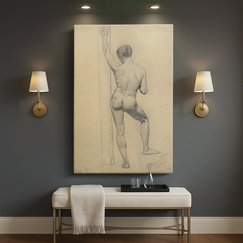 Masculin nu, vue arrière - toile tendue par Gustav Klimt, 40 po x 60 po