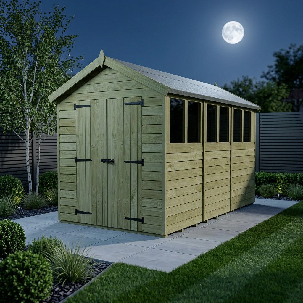 Total Sheds 6ft x 15ft Apex Garden Shed - Double Door - With Windows - Pressure Treated Timber - UK Manufactured