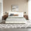 Structure de lit, tête de lit capitonnée avec un coussin extra-large, lit plateforme en chenille avec support double en lattes de métal et de bois, solide et stable, silencieux