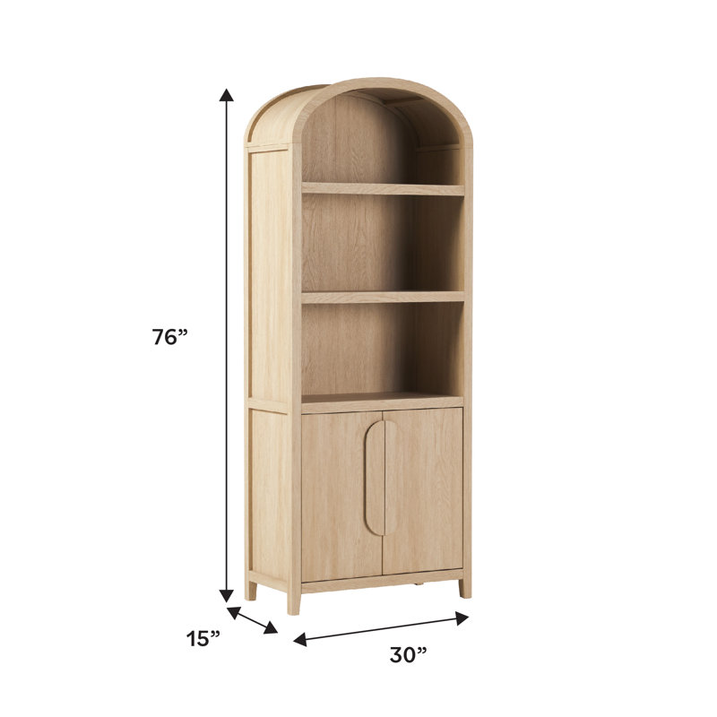 Sitarski 76" H x 30" W Modern Arched Bookcase with Statement Cabinet, Coastal Oak