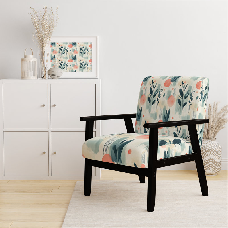 Chaise d'appoint abstraite - Fauteuil vert Boho Spirit Garden, Accoudoirs carrés noirs