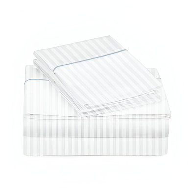 400TC Single Embroidery Sateen Stripe Cotton 4 Piece Sheet Set Fitted Sheet Fits Upto 16" Deep Pocket