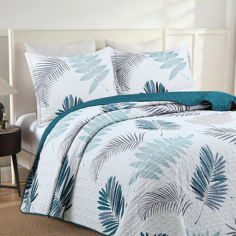 Ensemble de courtepointe à motif de feuilles imprimées 3 pièces MarCielo ME507