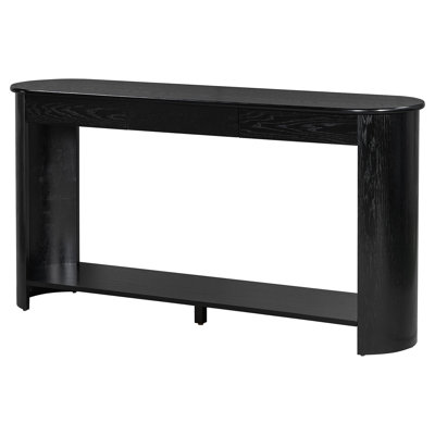 59.8'' Modern Oak Veneer Console Table with 3 Drawers,Farmhouse Entryway Table with Shelf,Wood Sofa Table with Semi-Circular Design, Suitable for Living Room,Hallway,Entryway, Foyer, Corridor
