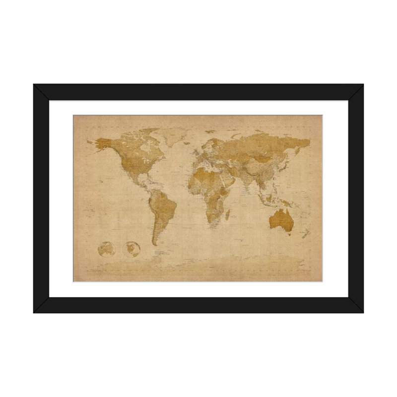 « antique world map ii » par michael tompsett, impression sur toile, H 16 po x l 24 po x P 1 po, Papier d'art encadré noir