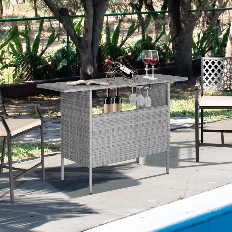Outdoor Wicker Bar Table, Gray