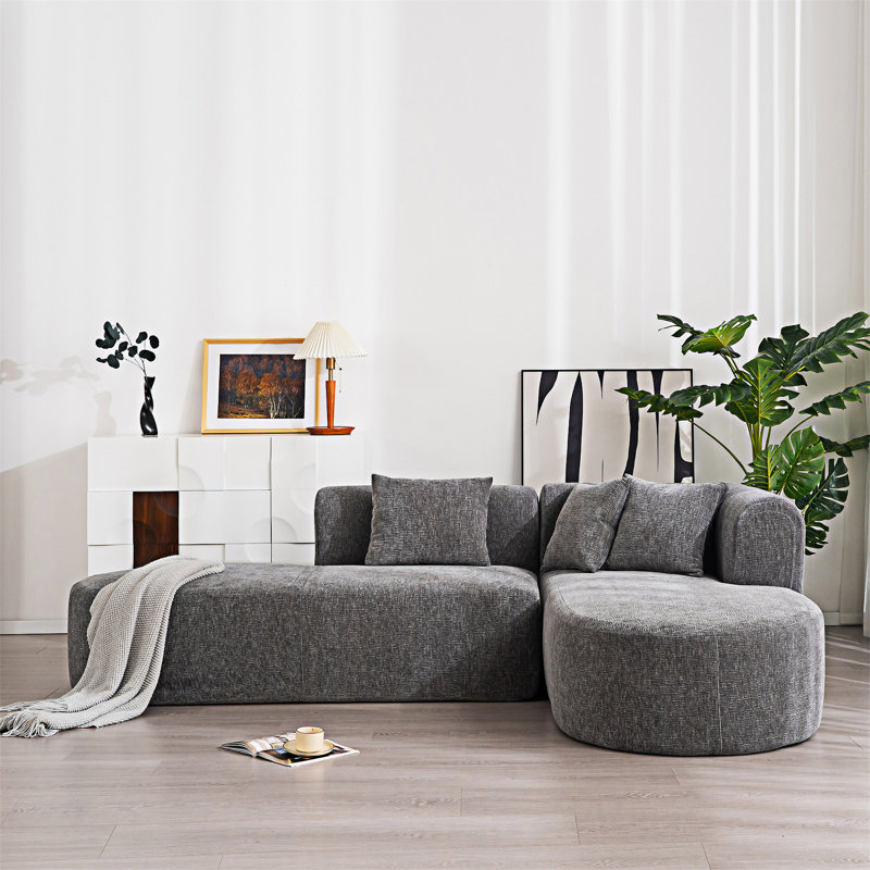 Boneless Curved Corner Sofa, Gray Polyester