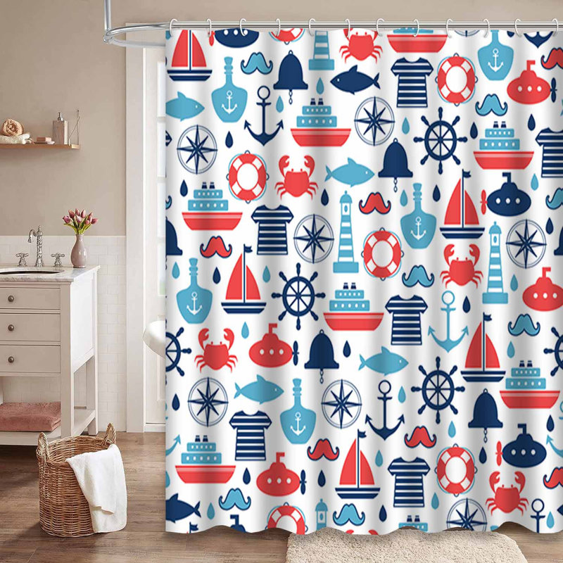 Rideau de douche bleu imperméable, rideaux de douche pour la salle de bain avec 12 crochets, L 72 po x l 72 po