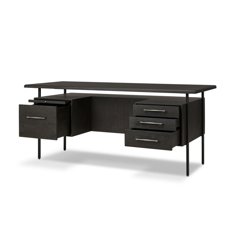 Bina Solid Wood Computer Desk, Charcoal Oak/Black