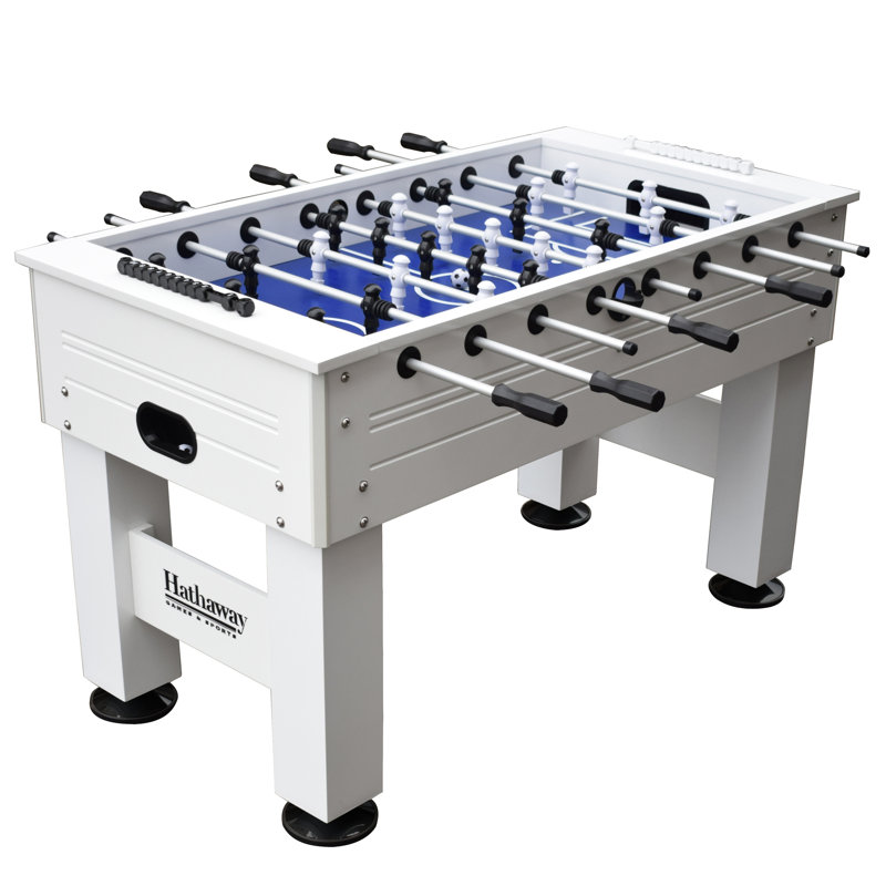 Hathaway Highlander 55-in Outdoor Foosball Table Adult Size - White Soccer Table Game Set with Waterproof Surface, Anti-Rust Rods, Ergonomic Handles, Nylon Cover, 2 Scorers, and 2 ABS Foosball Balls