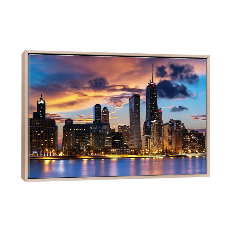 Chicago Skyline by Paul Rommer iCanvas, 26" H x 40" W x 1.5" D, Natural Wood Floater Frame Canvas