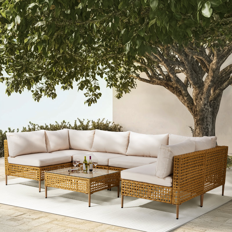 Patio 7-Piece PE Wicker Sectional Conversation Set