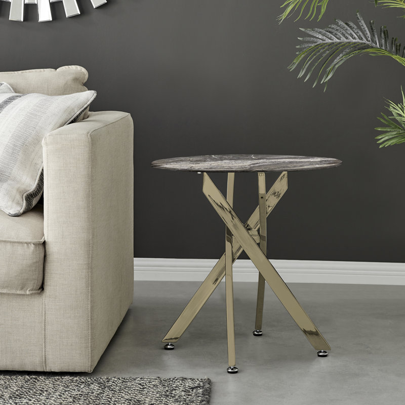Cesarino Cross Legs End Table, Gold, Grey