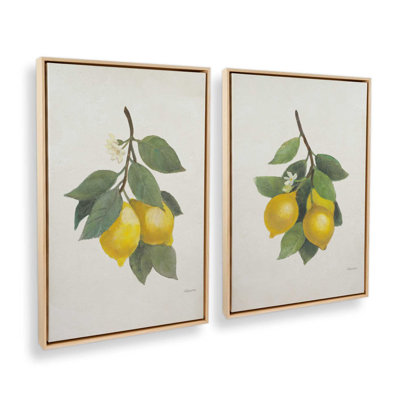 «Lemon Harvest», ensemble de 2, reproduction sur toile, Cadre flottant en érable américain