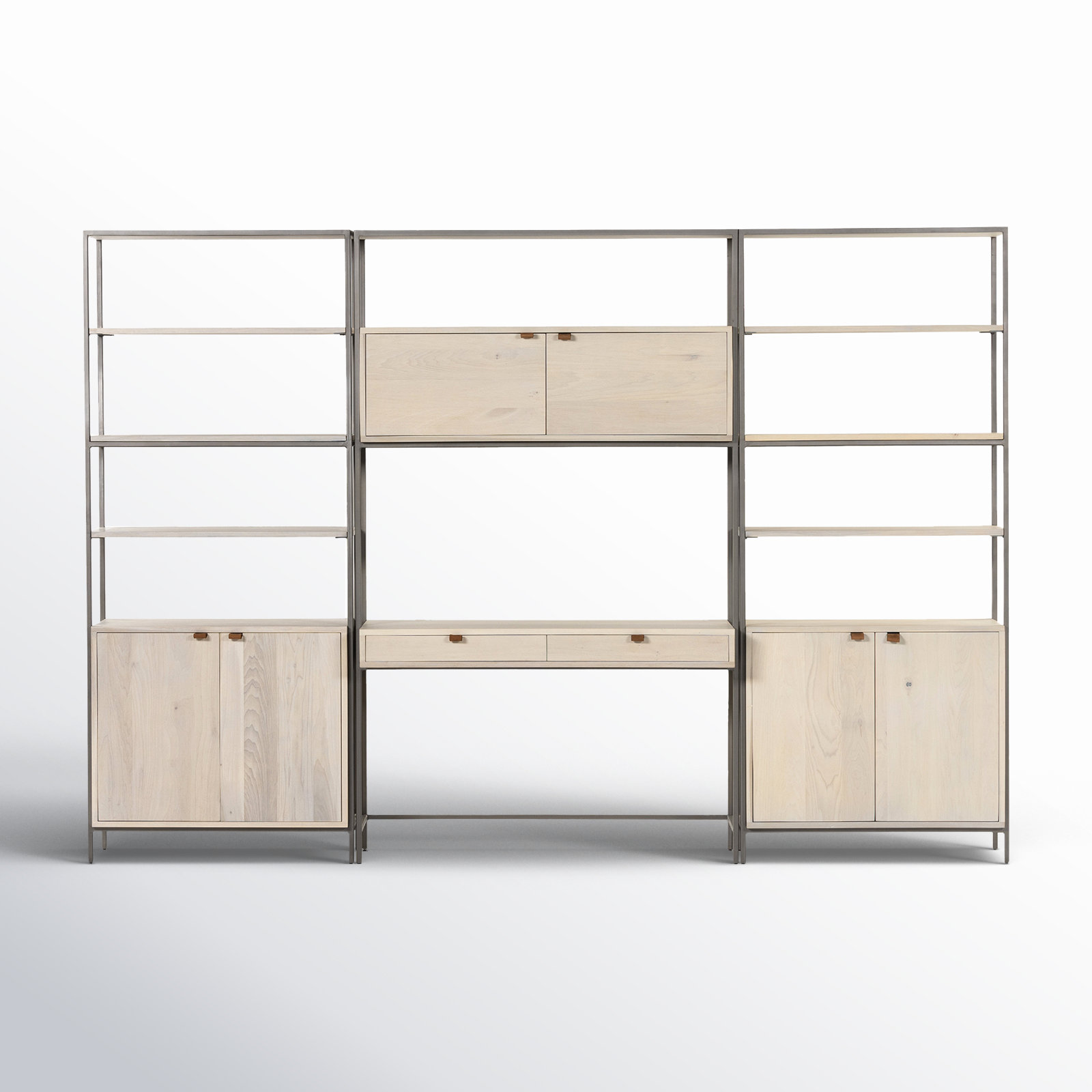 Loki 3 Piece Rectangular Writing Desk Office Set with Hutch, Dove Poplar