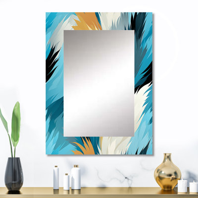 Beekman Turquoise Contemporary Ikat Fusion - Abstract Mirror, Abstract Unique Wall Mirror, Printed Metal Art