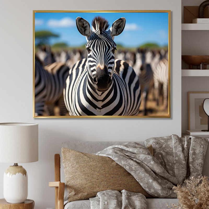 Zèbres d'Afrique, impression sur toile, H 16 po x l 32 po x P 1 po, Cadre flottant doré