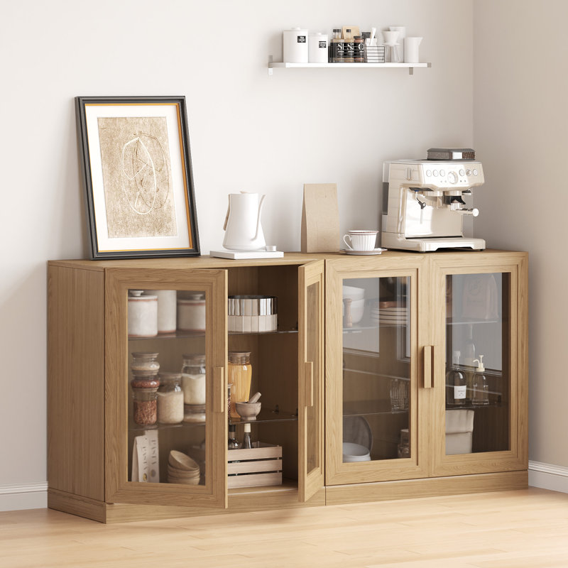 Wood Sideboard Storage Buffet 2 Doors Buffet Cabinet, 31" H x 62" W x 16" D, Natural Color