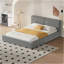 Grand lit plateforme tapissier avec tissu en velours, lit au sol avec cadre, gris