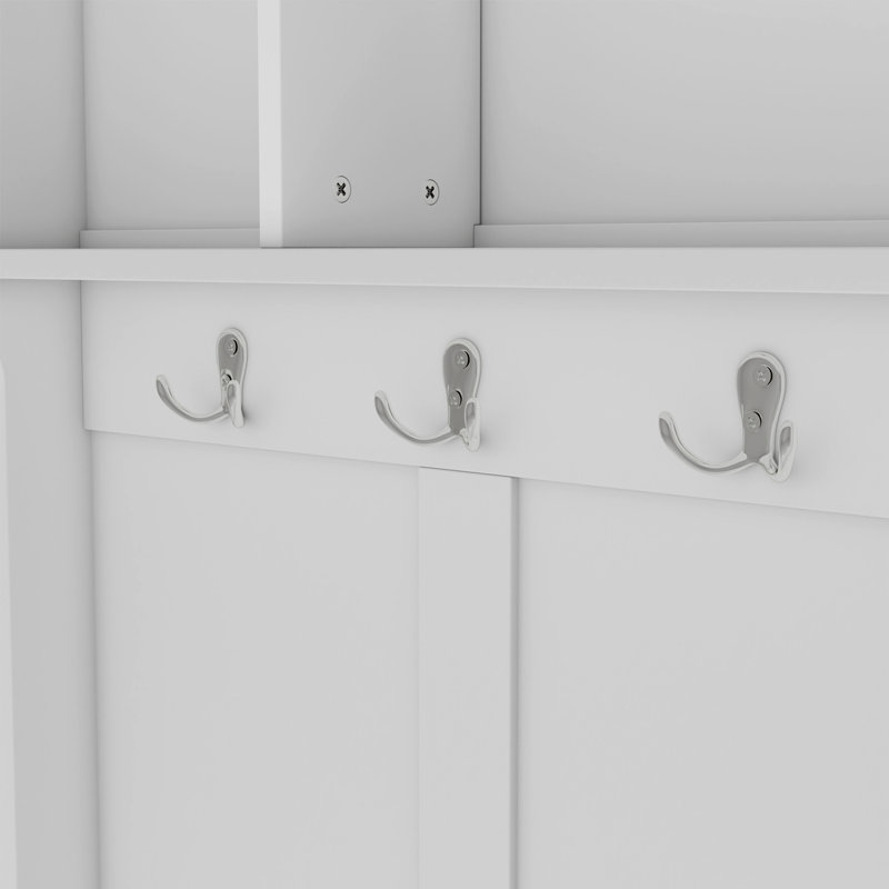 Arbre d'entrée avec banc et rangement pour chaussures, rangement pour vestibule 4 en 1 avec portemanteau, 6 crochets, tablette de rangement ouverte