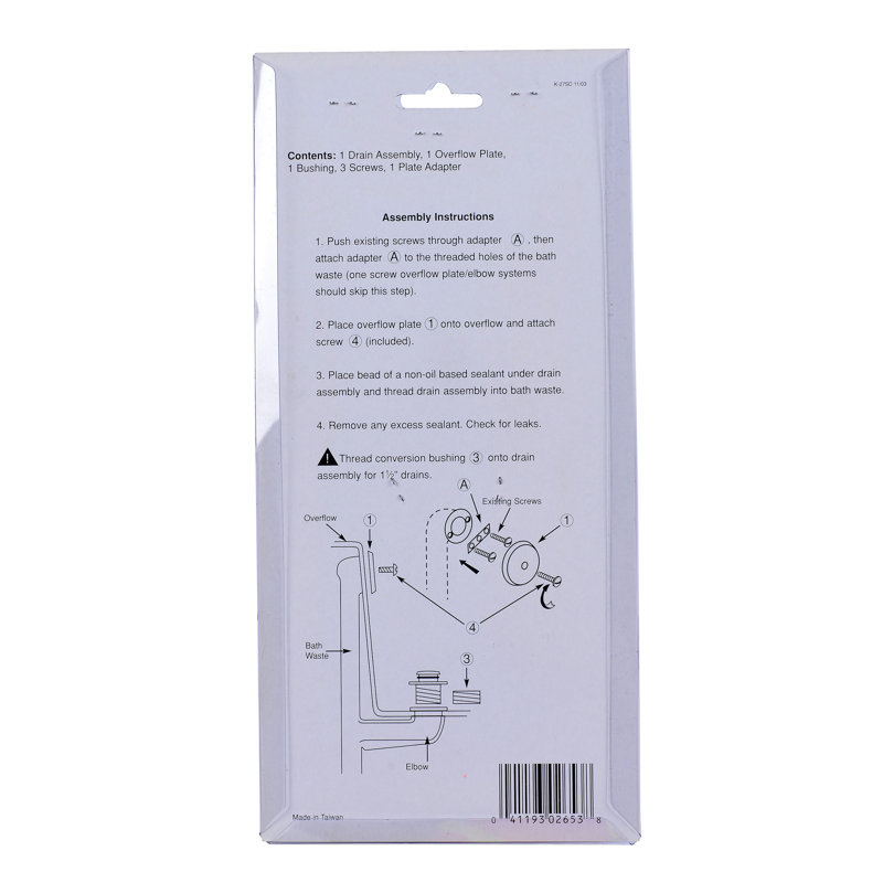 Drain Stopper Tub Drain with Overflow, Ultrashine Satin Chrome