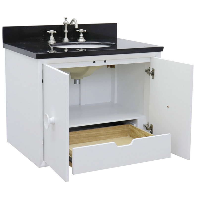 Crumley 31'' Single Bathroom Vanity with Top, White/Black Galaxy