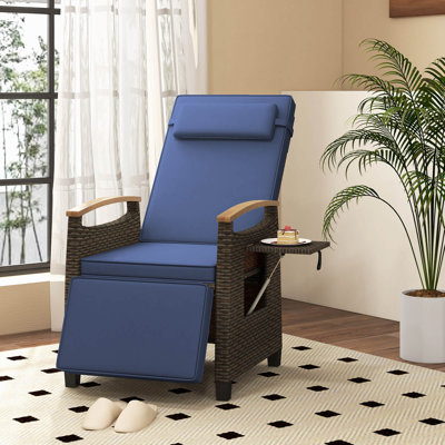 Winston Porter 1 Pcs Patio Wicker Recliner Chair With Adjustable Backrest Footrest Flip Side Table