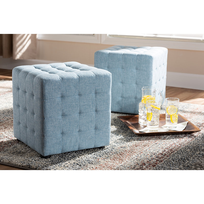 Burna Upholstered Ottoman, Light Blue