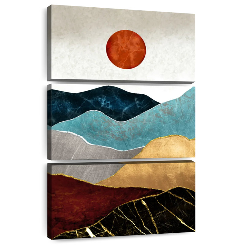 Alvord abstrait montagne et soleil, H 32 po x l 20 po