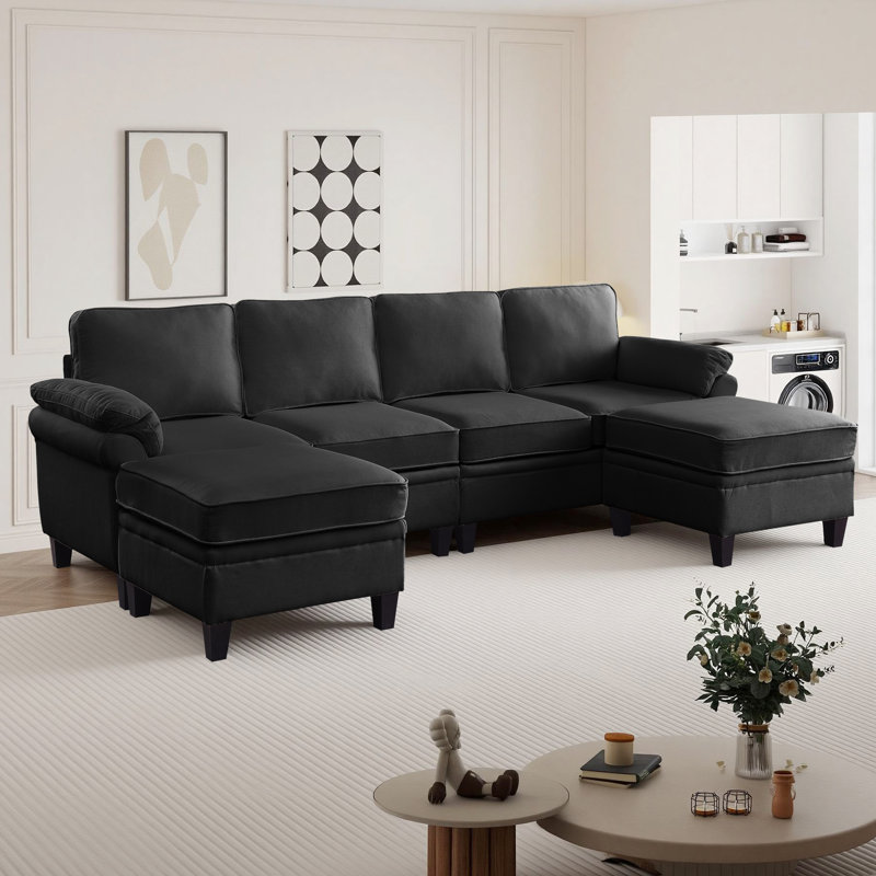 Ensemble de canapé modulaire en chenille de 102 pouces, canapé Cloud en forme de U avec repose-pieds de rangement, combinaison de canapé de salon bricolage