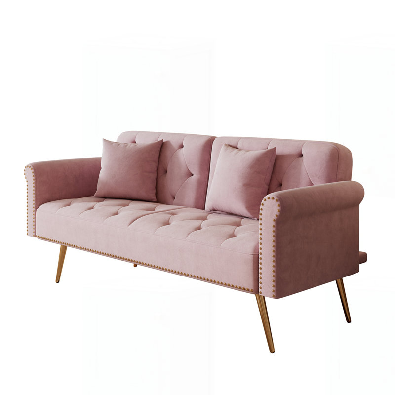 Canapé-lit de 69,7 po de long recouvert de velours, Rose