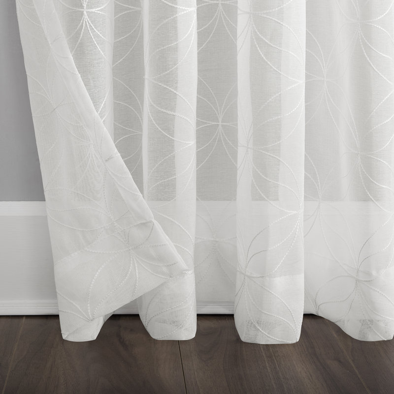 Embroidered Trellis Sheer Rod Pocket Curtain Panel - Basics by Wayfair™, Ivory, 50" W x 84" L