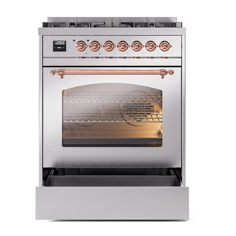 Cuisinière à double combustible ILVE Nostalgie II Series 30 po avec 5 brûleurs scellés (propane liquide, porte vitrée)