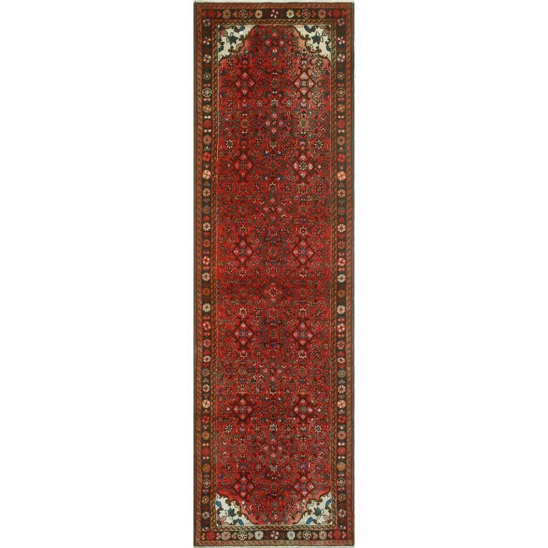 One-of-a-Kind 3'7" X 13'5" New Age Runner Wool Area Rug in Red