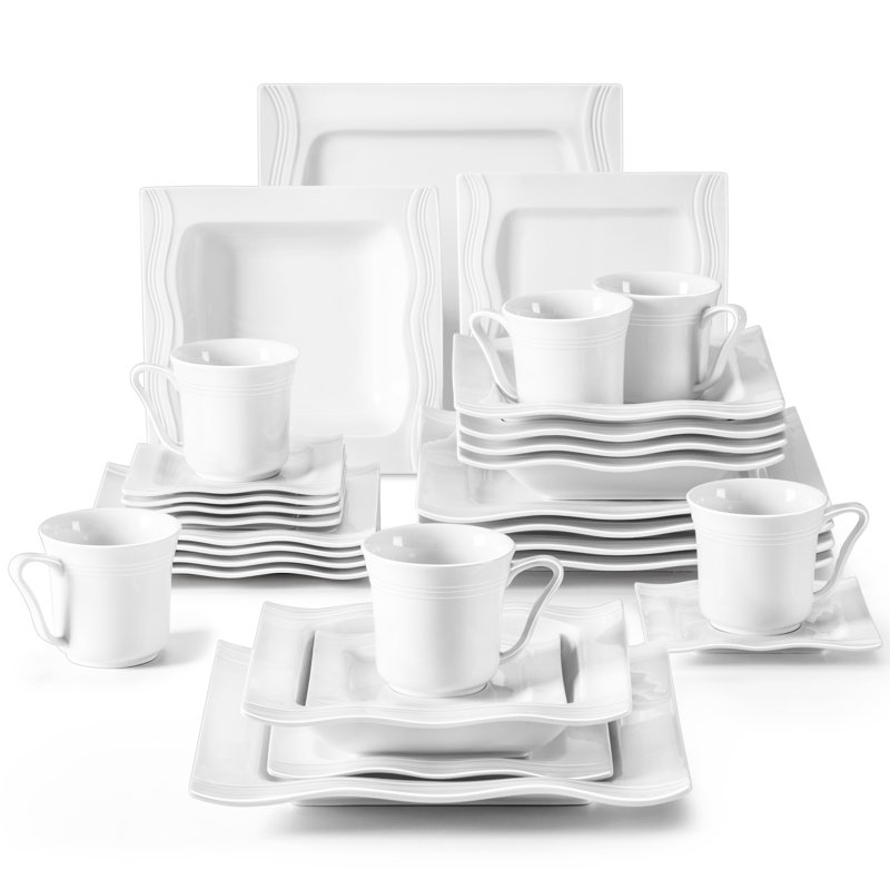 30-Piece White Porcelain China Dinnerware Set, Service For 6 