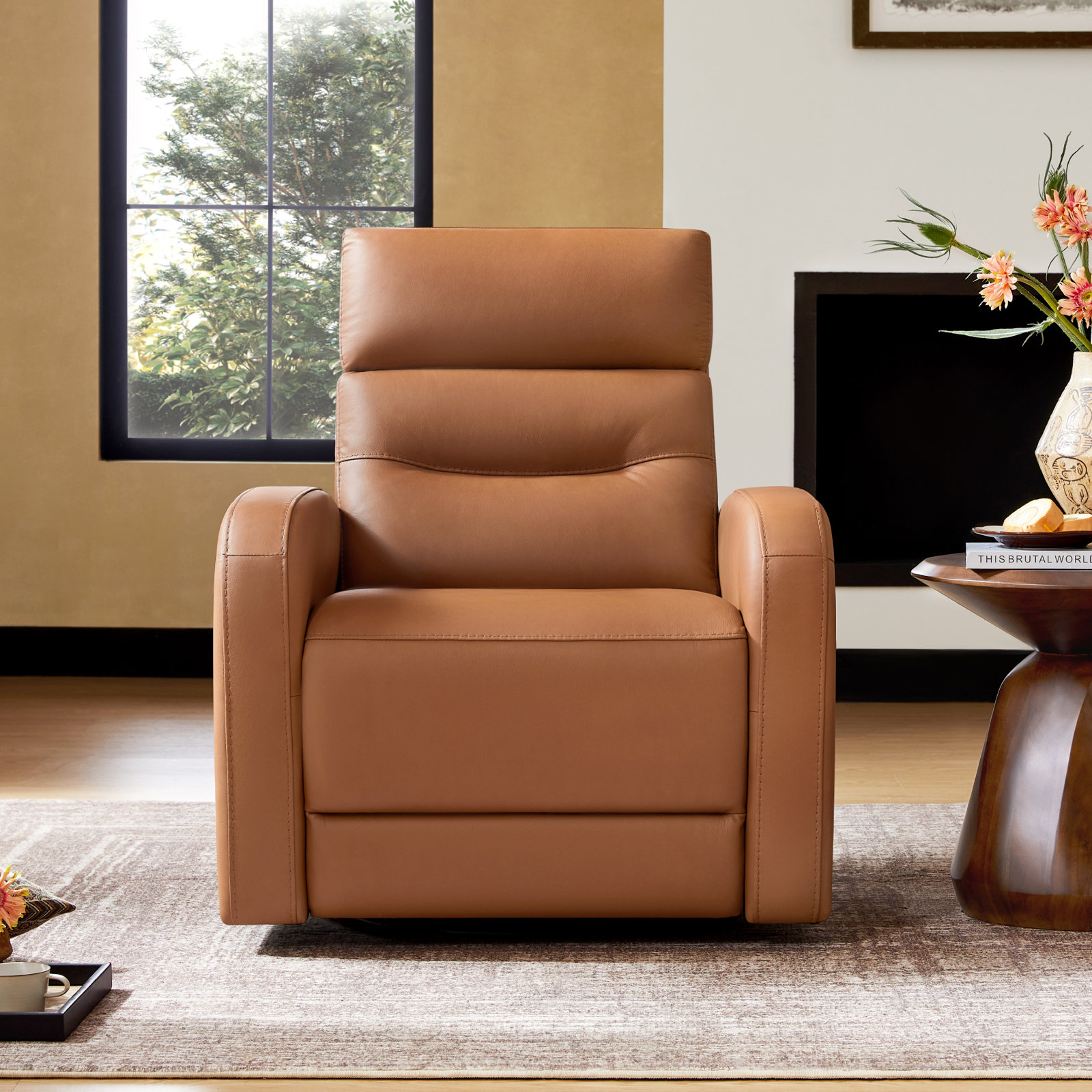 Wyat 33" Genuine Leather Swivel Power Recliner, Aline Butternut Top Grain Leather