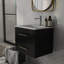 Ensemble de meuble-lavabo mural 24 po avec lavabo, deux tiroirs, lavabo en céramique, assemblage facile, poignée longue en métal doré, 2 tiroirs de rangement, noir brillant-122599386