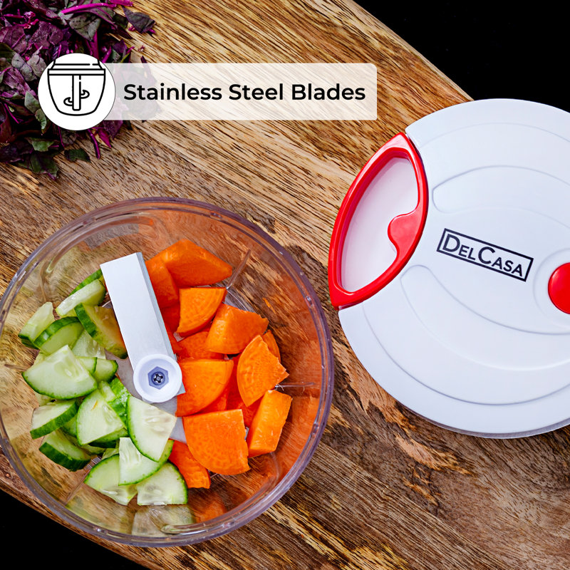 Delcasa Manual Chopper – Mini Food Processor, Stainless Steel, White