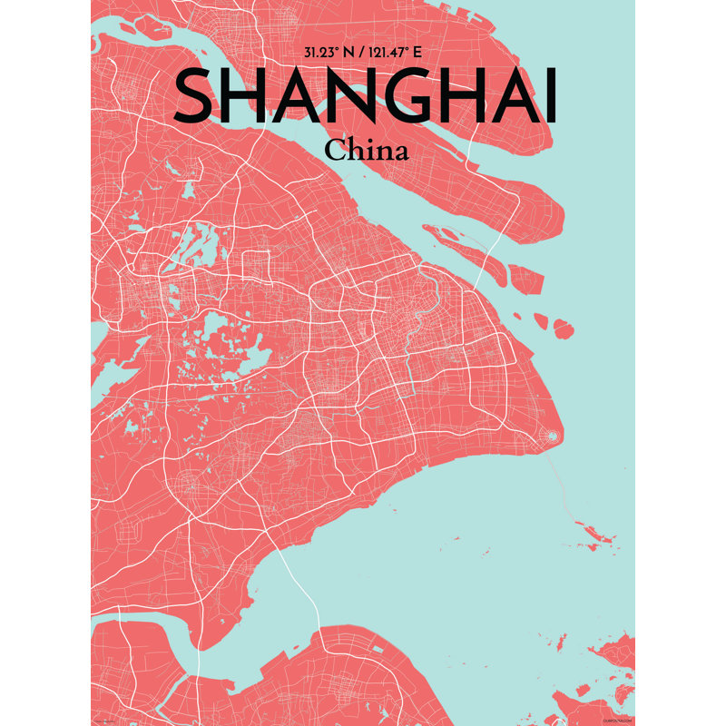 « shanghai city map », reproduction d’impression sur affiche en mer, H 20 po x l 16 po