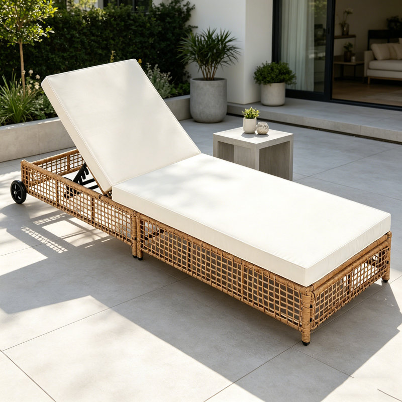 Outdoor Rattan Chaise Lounge Chair With 5-Level Adjustable Backrest, Cushion & Universal Wheels, Weather-Resistant Recliner For Poolside, Patio & Garden