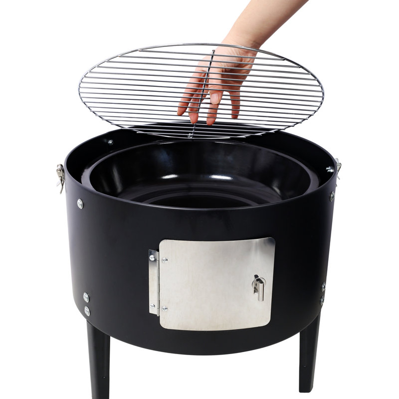 Heavy Duty Outdoor Charcoal Cooker With Adjustable Heat And Large Cooking Grids In Steel Convenient Dual Access Doors Versatile Options Black