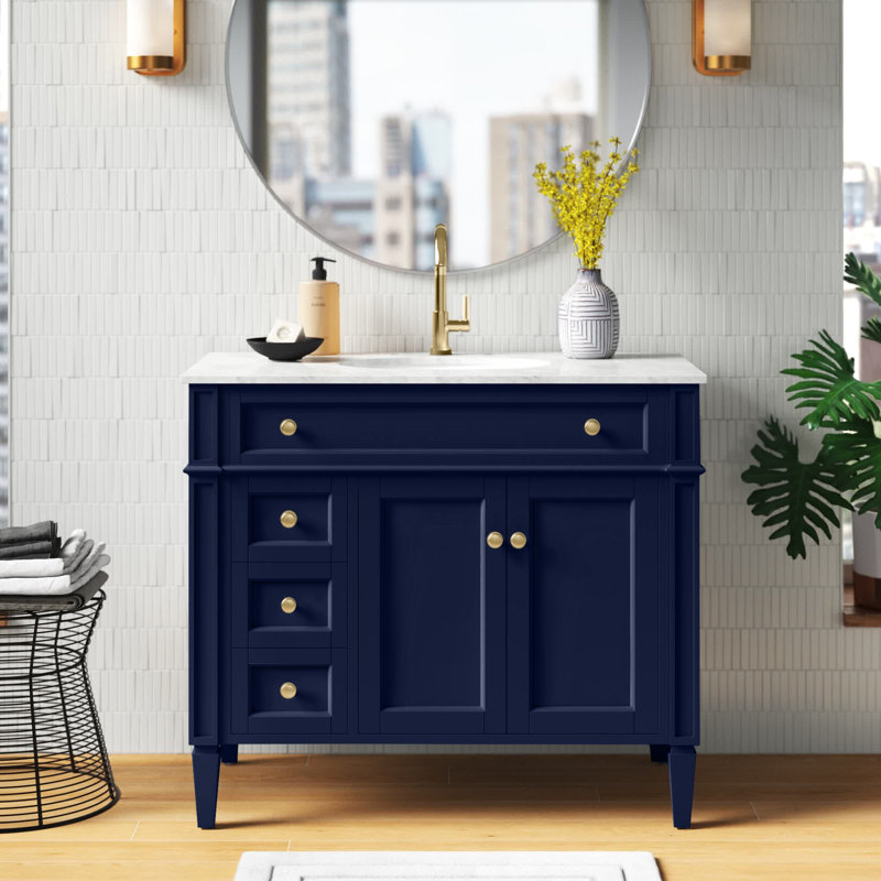 Rivers 40" Free-Standing Single Bathroom Vanity Set with Marble Vanity Top, Blue