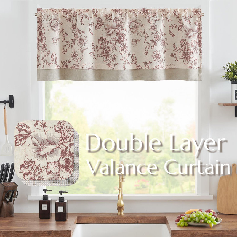 Cantonnière Daun, Rouge / Beige, L 50 po x L 18 po